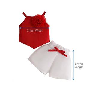 Elegante Set Estivo Casual per <span class=keywords><strong>Bambina</strong></span>, Top Rosso Senza Maniche con Dettagli Floreali 3D, Shorts Bianchi con Fiocco, 2 Pezzi Traspiranti, Boutique per Bambini - Product Image 5