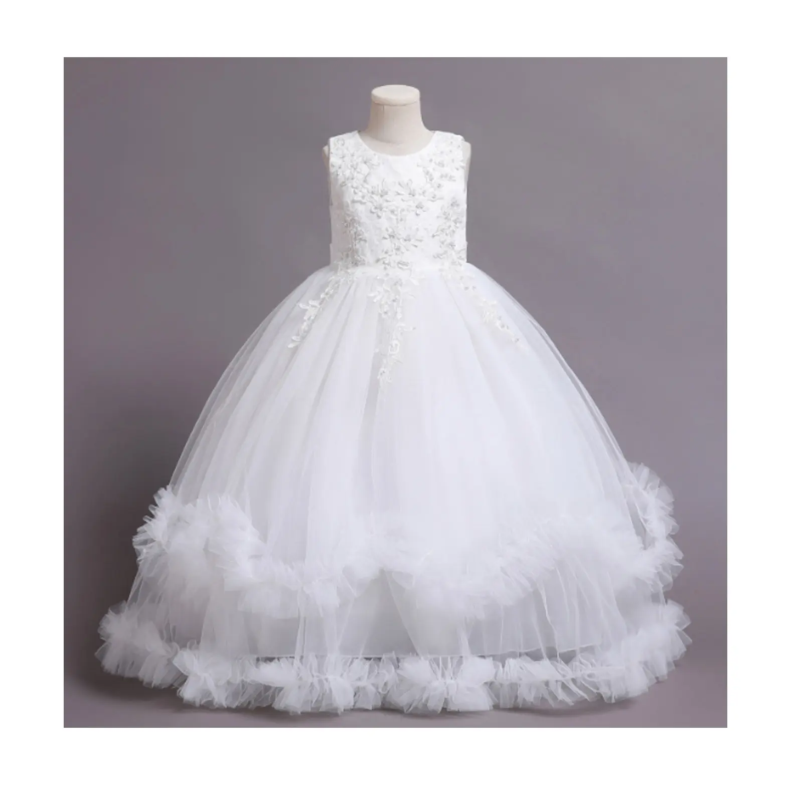 New Sleeveless Lace Appliqued A Line Wedding Pageant Communion Gowns Flower Girls wedding Dresses