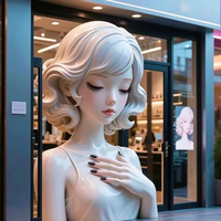 Sculpture de buste de femme en fibre de verre, yeux fermés, avec papillon, pour vitrine de salon de beauté