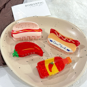 DOWELL Nuova Molletta Creativa a Forma di Cibo, Clip per Capelli a Forma di Salsa Chili, Molletta a Forma di Hot Dog e Chili per Acconciature - Product Image 1