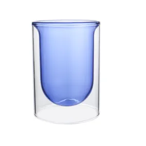 Customized Logo Acceptable Clear Decorative Colored Glass Tinted double Walled Glass Borosilicate Double glass cup