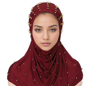 Turbantes Hijab de Poliéster en 16 Colores Sólidos para <span class=keywords><strong>Mujer</strong></span>, Listos para Usar, Casuales, Talla Grande, Abaya Musulmana con Decoración de Perlas, Gorro Interior Instantáneo - Product Image 2
