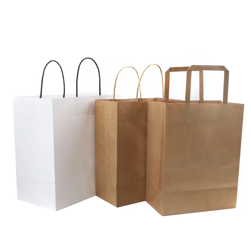 Impreso personalizado de vegetales bolsas de papel para el supermercado 100% biodegradable simple kraft marrón de la bolsa de papel