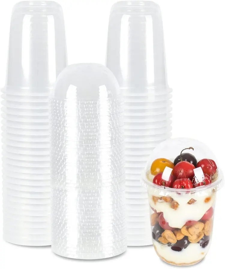 10/12 14/16 /18 /24 oz Smoothie Milkshake Bubble Tea Parfait Cold Drinking Cup Clear Disposable Plastic Cups with Dome Lids