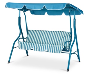 Fauteuil balançoire de jardin 3 <span class=keywords><strong>places</strong></span> avec coussin rayé et auvent métallique imperméable pour terrasse extérieure ou véranda - Product Image 2