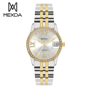 Mexda Customised Hot Selling Fashion Vintage Stainless Steel Quartz Roman No Watch for Women Diamond-Studded Bling Relojes