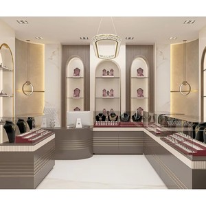 Custom Modern Luxury Jewelry Watch Shop Interior Design Gold <b>Counters</b> with Tempered Glass LED Lighting Jewellery Store Showroom - Product Image 1