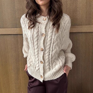 Cardigan en maille torsadée épaisse vintage pour femme, nouvelle collection automne-hiver, avec doublure en <span class=keywords><strong>mohair</strong></span> et laine, col simple boutonnage - Product Image 4