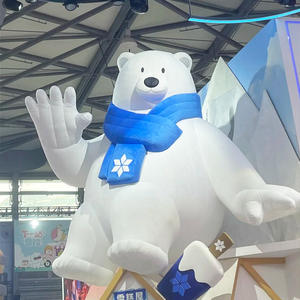 Maskot Tiup Beruang Merah Kartun Kustom yang Melambaikan Tangan dan Tersenyum dengan Syal Biru untuk Promosi Musiman Acara, Tahan Air dan Awet - Product Image 2