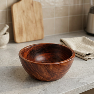 Bol en bois d'acacia naturel, bol de service en bois poli, vaisselle classique pour la cuisine et la salle à manger - Product Image 4