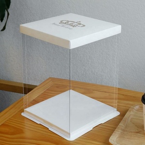 Emballage de gâteau biodégradable personnalisé, boîtes à gâteau carrées transparentes imprimées avec une couronne dorée - Product Image 3