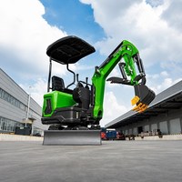 Mini-excavatrice compacte 1,2T verte sur chenilles en caoutchouc avec godet hydraulique à dents pour ferme et jardin