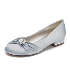Chaussures simples en satin à talon carré léger style français pour femmes avec décoration en strass, pantoufles respirantes recyclables et lisses - Product Image 2