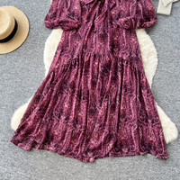 Robe décontractée élégante pour femmes WIWT, imprimé paisley, manches longues, coupe évasée, avec nœud à la taille, pour tous les jours et les vacances