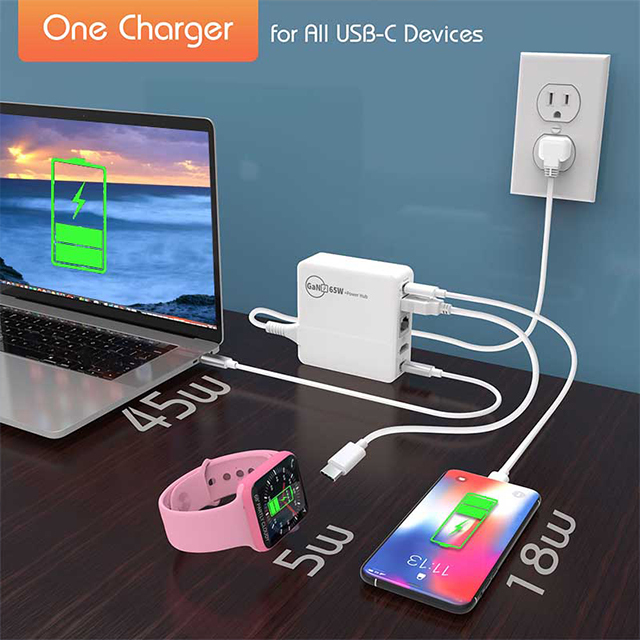 65W GaN PD3.0 PPS 5 in 1 Dock Fast Charger with OCP Protection for Home Security System Featuring for and LAN Ports