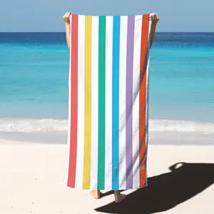 Rainbow High Quality Sand Free Quick Dry Double Side Printed Logo Custom Microfiber Summer Recycled Beach Towel With Stripes