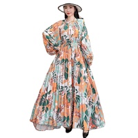 Fleur Imprimer simple boutonnage conception ample grande taille femmes longue robe plissée