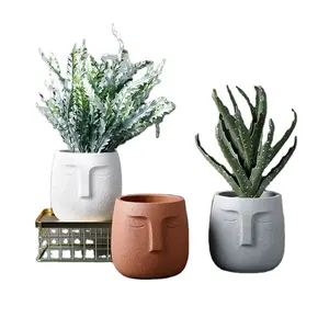 Decorative Planter Pot Antique Handmade Handicrafts Stone Flower Pot Home Decor Cement Human Face Flower Pot Cement Planters Home Garden Decoration