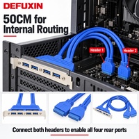 Kabel Braket Panel Belakang DFX 4 Port USB 3.0 50cm 5Gbps Dual 19Pin 20Pin Header Motherboard Female ke USB-A Female untuk Casing PC