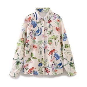 SHENZHU Camicette da Donna Estive Nuove Chic alla Moda con Stampa Floreale in <span class=keywords><strong>Raso</strong></span>, Camicie Vintage a Maniche Lunghe, Bluse Eleganti - Product Image 1