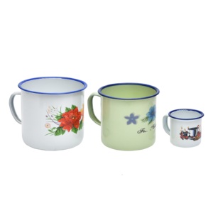 Tazas de Café de Metal Esmaltado Vintage Blancas Personalizadas con Logotipo, Aptas para Lavavajillas, con Asa, Ideales para Campamento y Actividades al Aire Libre, Aptas para Sublimación - Product Image 1