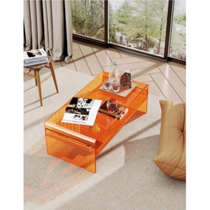 Homary Acrylic End <strong>Table</strong> Round Side <strong>Table</strong> Acrylic <strong>Record</strong> <strong>Player</strong> <strong>Table</strong> with Storage Shelf Clear Side Nightstand (Orange) - Product Image 6