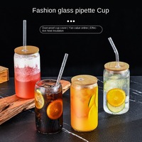 Bouteille en Verre Transparent de 500 ml avec Couvercle en Bambou et Paille, Pot à Jus, Spiritueux, Lait, Eau, Emballée, Vente en Gros, Gobelet à Boire, Divers Styles