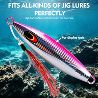 Nouvelles 2 paires d'hameçons en acier à haute teneur en carbone 3/0 # -13/0 #   Hameçons de pêche à la ligne en silicone rouge lumineux avec jupe en silicone et ardillon pour la pêche en eau salée et la pêche au gros gibier