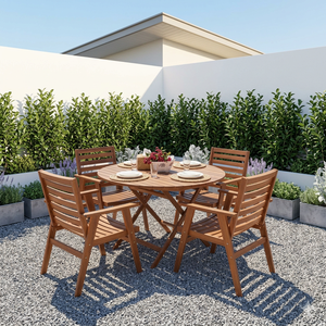Teak Wood Garden Dining Set 4 Seater Outdoor <b>Patio</b>-Modern Teak Wood Outdoor <b>Round</b> Dining Set <b>Patio</b> <b>Table</b> Chairs <b>for</b> Villa Hotel - Product Image 1