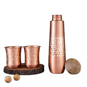 Hammered Copper Water Bottle with <b>2</b> <b>Cups</b> Set Portable Outdoor Drinkware Traditional Chinese Design Home Use - Product Image 1