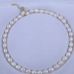 Collar de perlas de agua dulce reales de 8-9mm para mujer, joyería de perlas de agua dulce de arroz - Product Image 5