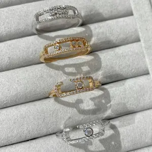 Desain perhiasan selebriti perhiasan tahan air mewah cincin unik untuk wanita kualitas tinggi cincin berlian Slot bergerak tahan karat