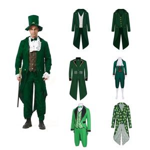Venta al por mayor hombres <span class=keywords><strong>St</strong></span> Patricks Day <span class=keywords><strong>disfraz</strong></span> adulto verde Tailcoat chaqueta irlandés Leprechaun fiesta Cosplay disfraces - Product Image 1