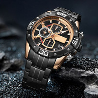 Jam tangan olahraga untuk pria jam tangan Chronograph Fashion jam tangan kulit asli biru merek mewah