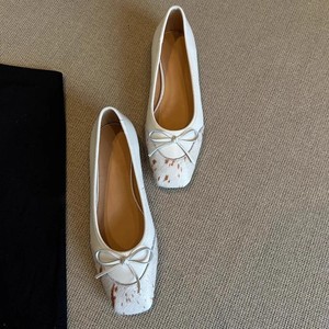 White Square Toe Ballet Flats <b>With</b> <b>Bow</b> Decoration Animal Print Genuine Leather Slip-On Flat <b>Shoes</b> All Seasons Women's - Product Image 1