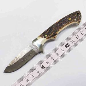 Coltello da caccia in acciaio damasco esterno a lama fissa con manico in corno di <span class=keywords><strong>cervo</strong></span> coltello da sopravvivenza portatile da campeggio - Product Image 1