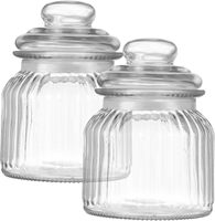 Lot de 2 pots à bonbons vintage en verre côtelé avec couvercle hermétique en verre pour biscuits, desserts, cuisine et fêtes