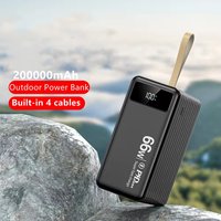 Banco de Energía de Gran Capacidad 200000mah, Lámpara de Camping para Exteriores, Pantalla LED, Carga Rápida de 66W, Bancos de Energía con 4 Cables Integrados