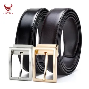 Manufacturer Wholesale High Quality Alloy Prong Pin Removable Buckle Belts Classic Black Genuine Leather Workwear Belt Mens