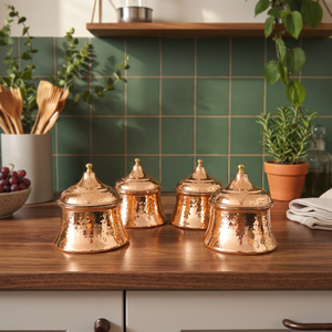 Handcrafted Hammered Copper <b>Canister</b> <b>Set</b> with Lids, Decorative Kitchen Storage Jars for Spices, Tea, Coffee & Dry Fruits - Product Image 1