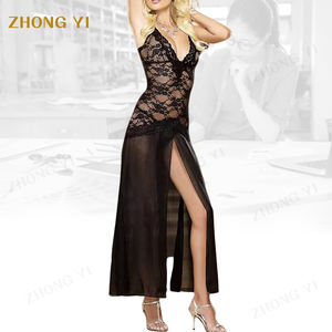 Bán Buôn Phụ Nữ Sexy Cao Chia Lưới Ren Đồ Lót Đêm Dài Váy Chắp Vá Mỏng Spaghetti Strapped Evening Đảng Maxi <span class=keywords><strong>Dresses</strong></span> - Product Image 1