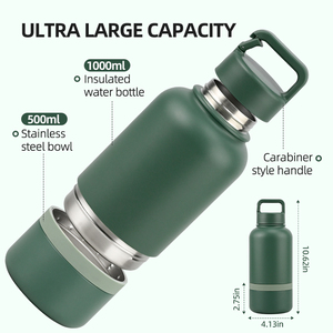 पोर्टेबल डबल दीवार वाले कुत्ते पानी की बोतल 1 ट्रैवल एक्सेसरीज में 2 कैपिंग पालतू भोजन तरल पदार्थ - Product Image 3