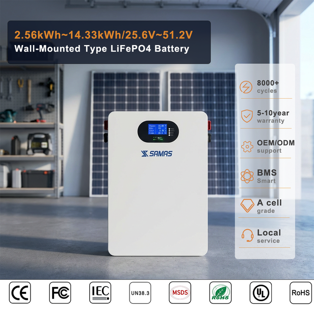 51.2V 200Ah 280Ah 100Ah Wall-Mounted LiFePO4 Battery Solar Energy Storage Lithium Battery for Residential Power Backup System