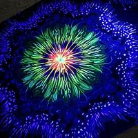 Canopée lumineuse néon cosmique aux fleurs et étoiles, décoration suspendue hexagonale psychédélique, mandala galactique fluorescent pour plafond