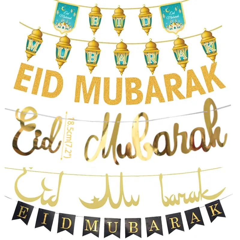 Nieuwe Eid Mubarak Banner Glitter Papier Guirlande Islamitische Moslim Mubarak Ramadan Met Maan En Ster Decoratie Feestartikelen