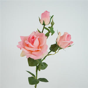 Fleur artificielle de haute qualité, rose au toucher réel, <span class=keywords><strong>hydratante</strong></span>, rose à 3 têtes, décoration de la maison, arrangement floral, fleur de mariage - Product Image 4