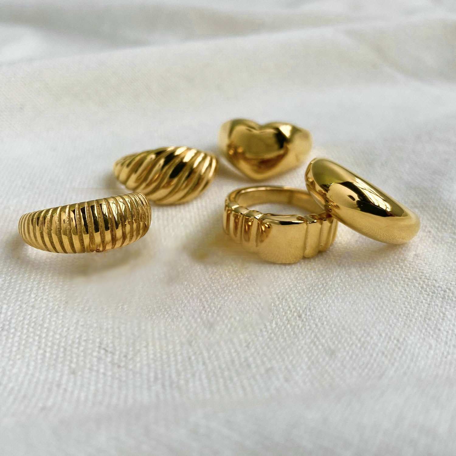 Bague Croissant de lune plaqué or 18K, anneau de déclaration, en acier inoxydable, gravée à rayures, corde torsadée, Signet, épais