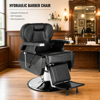 Fauteuil de barbier vintage noir chromé, hydraulique, inclinable, avec rotation à 360 degrés et repose-pieds chromé
