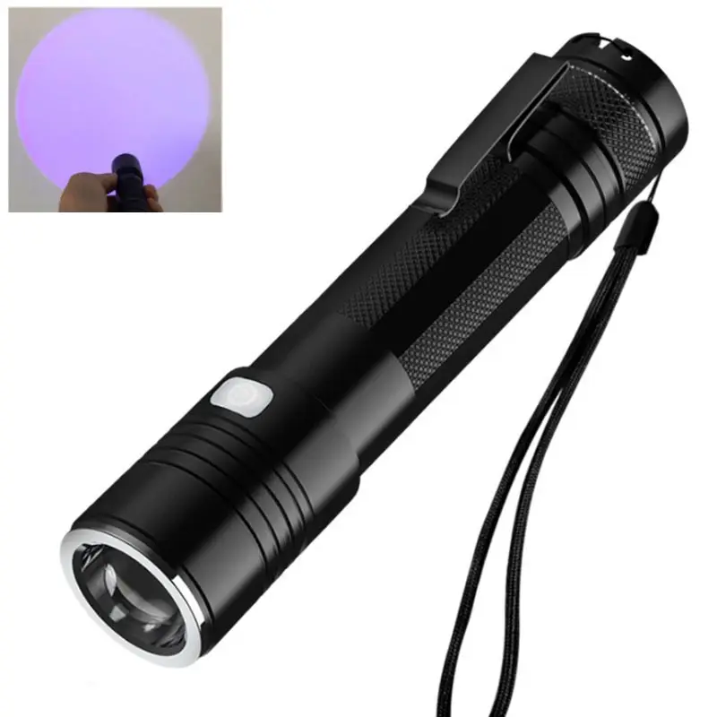 High Power Ultraviolet Flashlight USB Rechargeable Zoom 365nm UV Black Light Flashlight