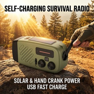 Portable Emergency Radio BT <b>Speaker</b> Hand Crank Solar Power Bank SOS Alarm IPX3 Tactical Grade global HD AM FM NOAA WB radio - Product Image 4